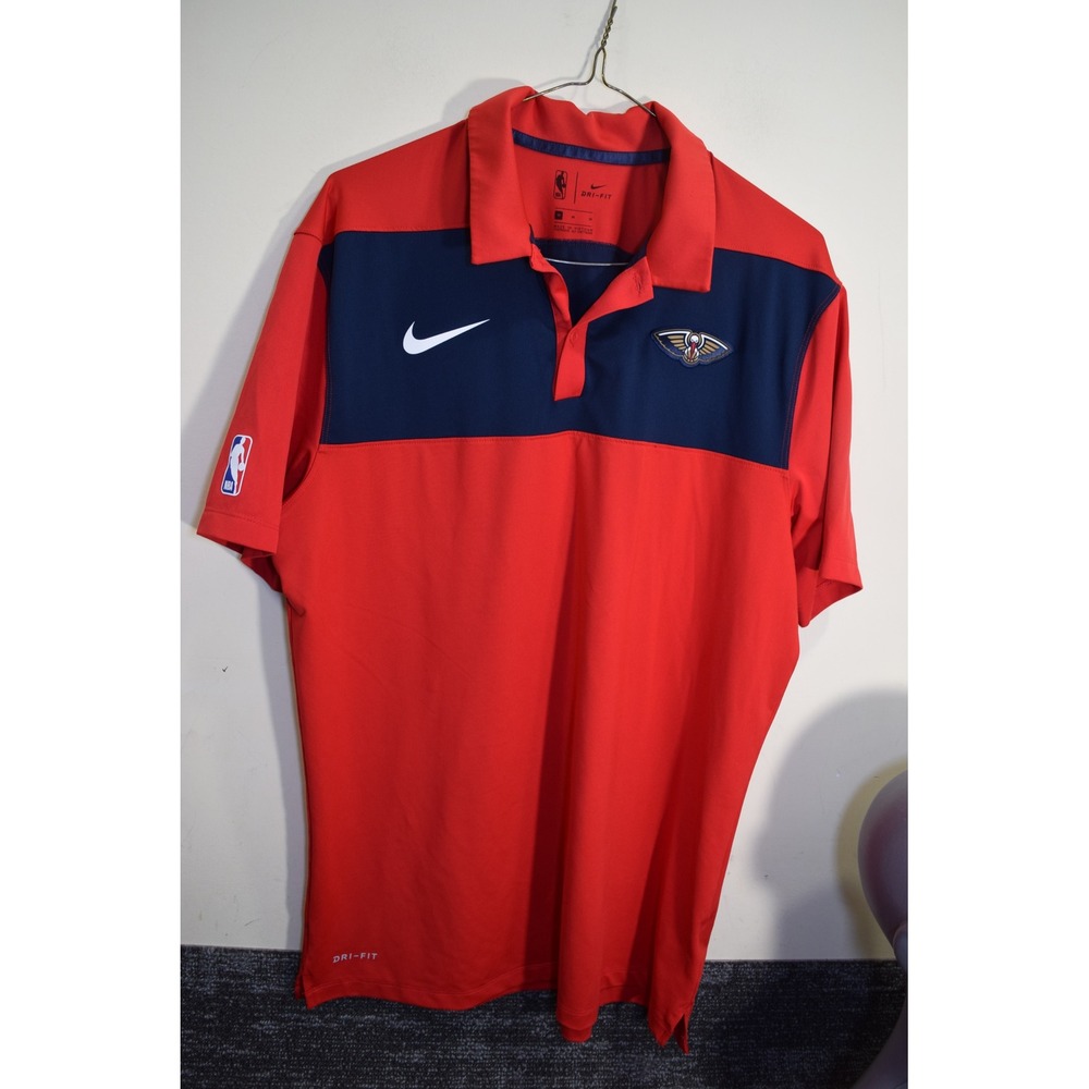 Nike New Orleans Pelicans NBA Dri-FIT Polo Shirt Red Navy 940843-657 Mens M
